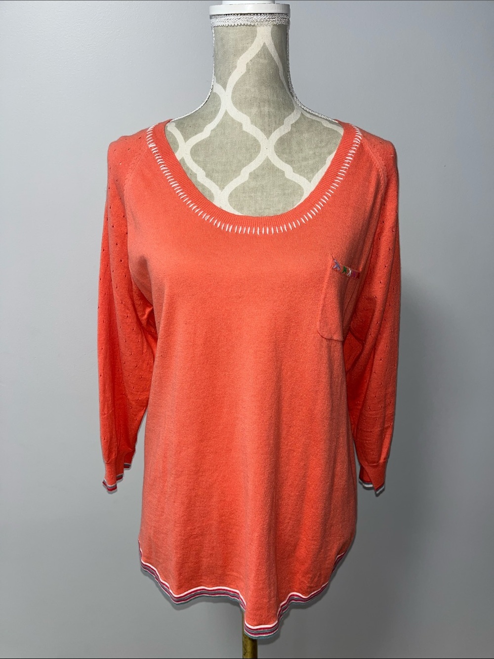 Zaket & Plover Coral 3/4 Sleeve Pocket Top XL